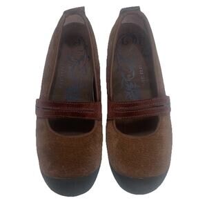 MERRELL Plaza Bandeau Mary Jane Women 9.5 Cherry Oak Brown Suede Slip-On EUC